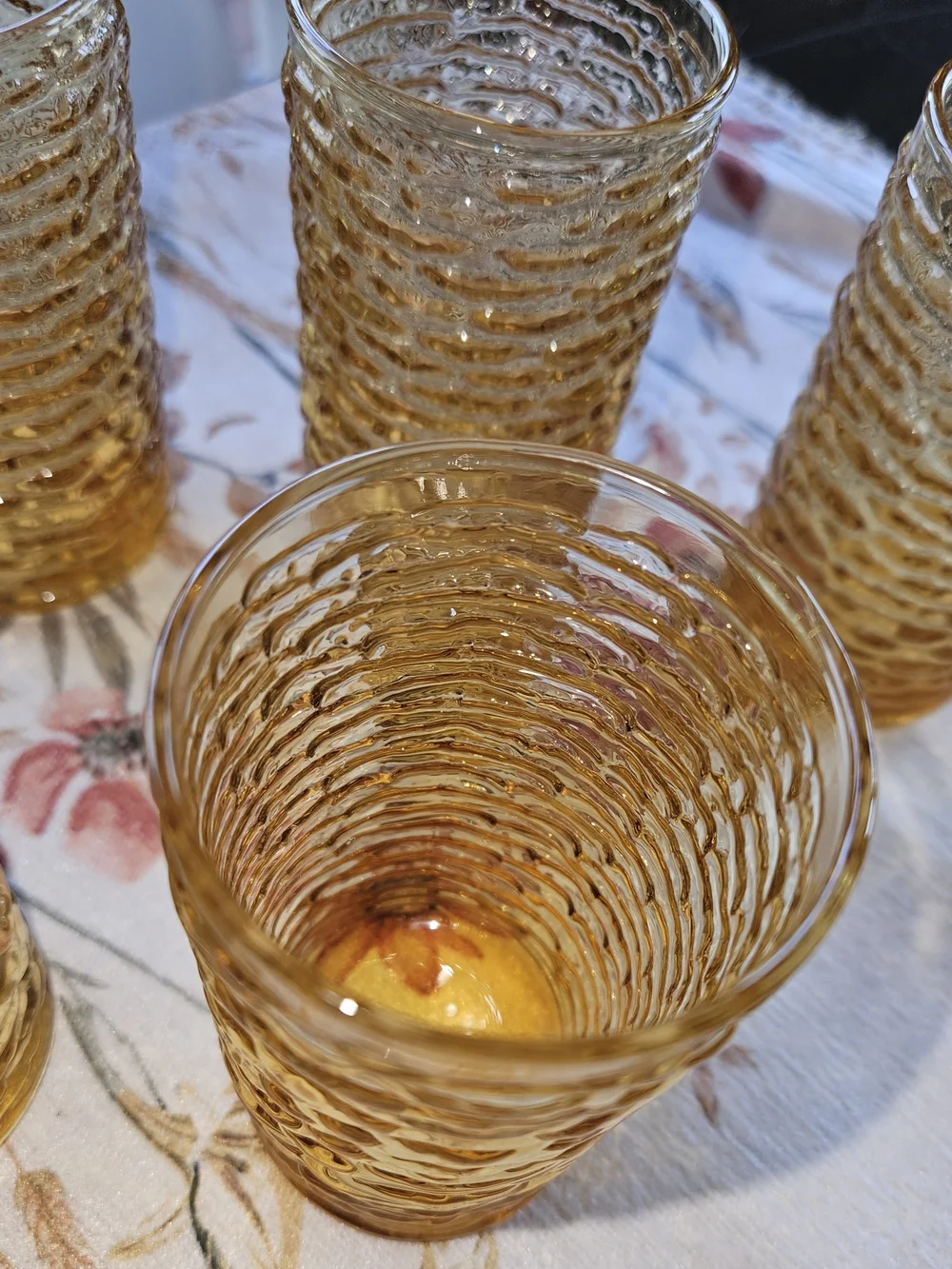 5 Vintage Anchor Hocking Soreno Gold Juice Glasses